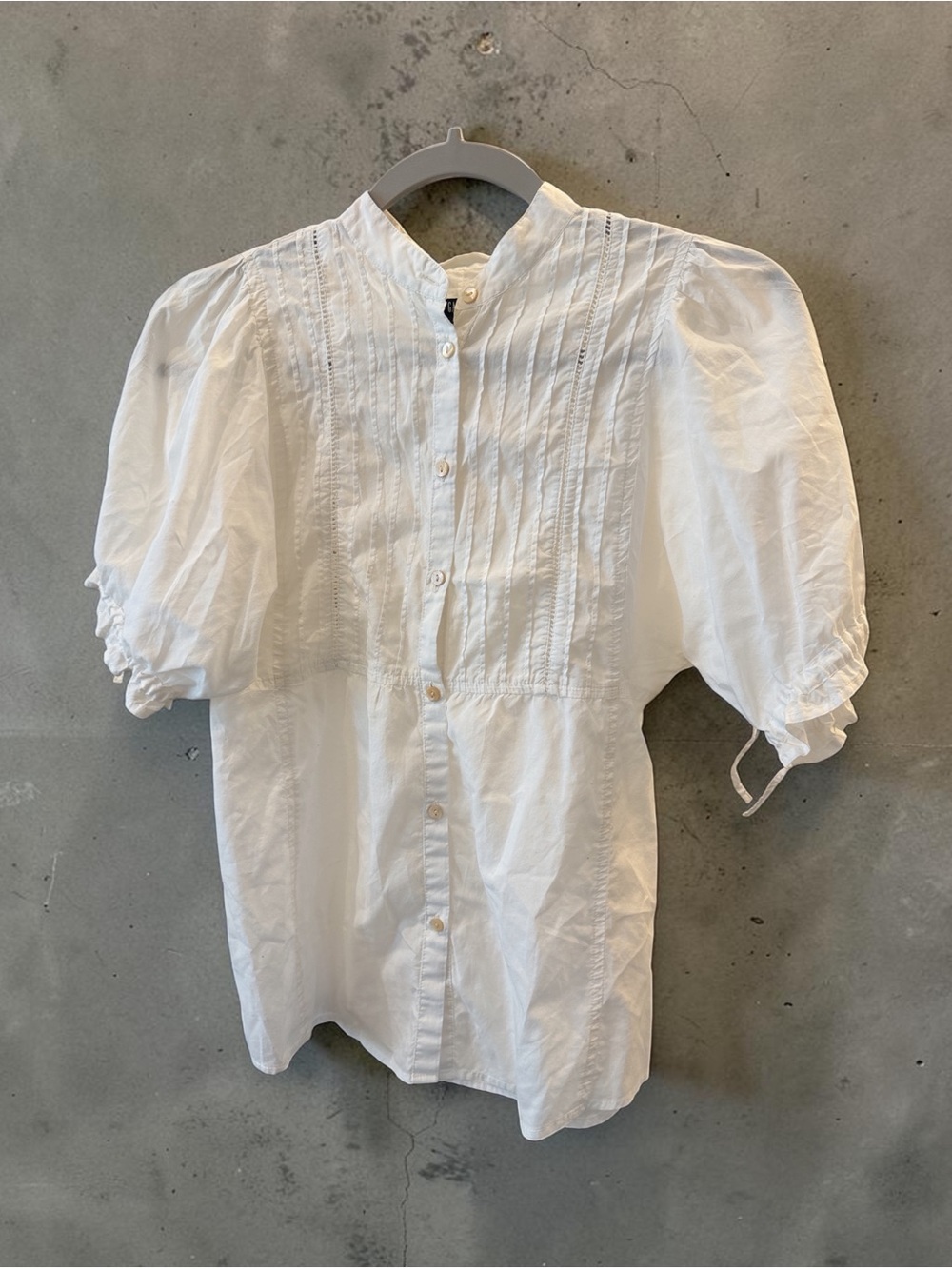 GAP White Pintuck Puff Sleeve Button Front Blouse XS